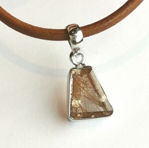 New freeform rutilated quartz pendant in Sterling Silver